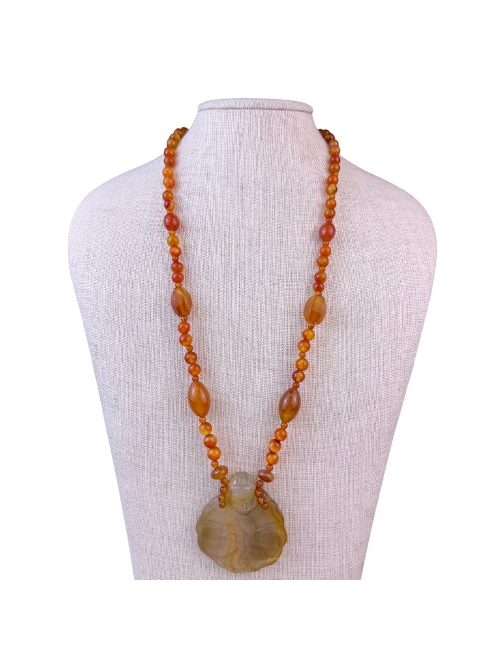 Carved Agate Womens Golden Brown Pendant Necklace With Carnelian Beads